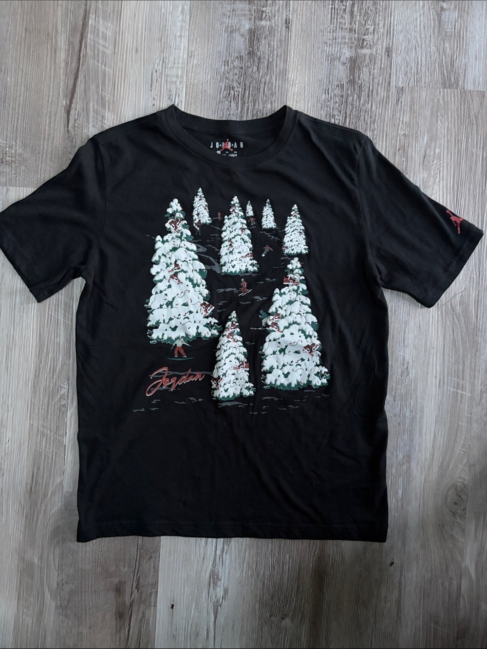 Jordan Kids Winterland Short-Sleeve Tee with Snow-Covered Tree Graphic